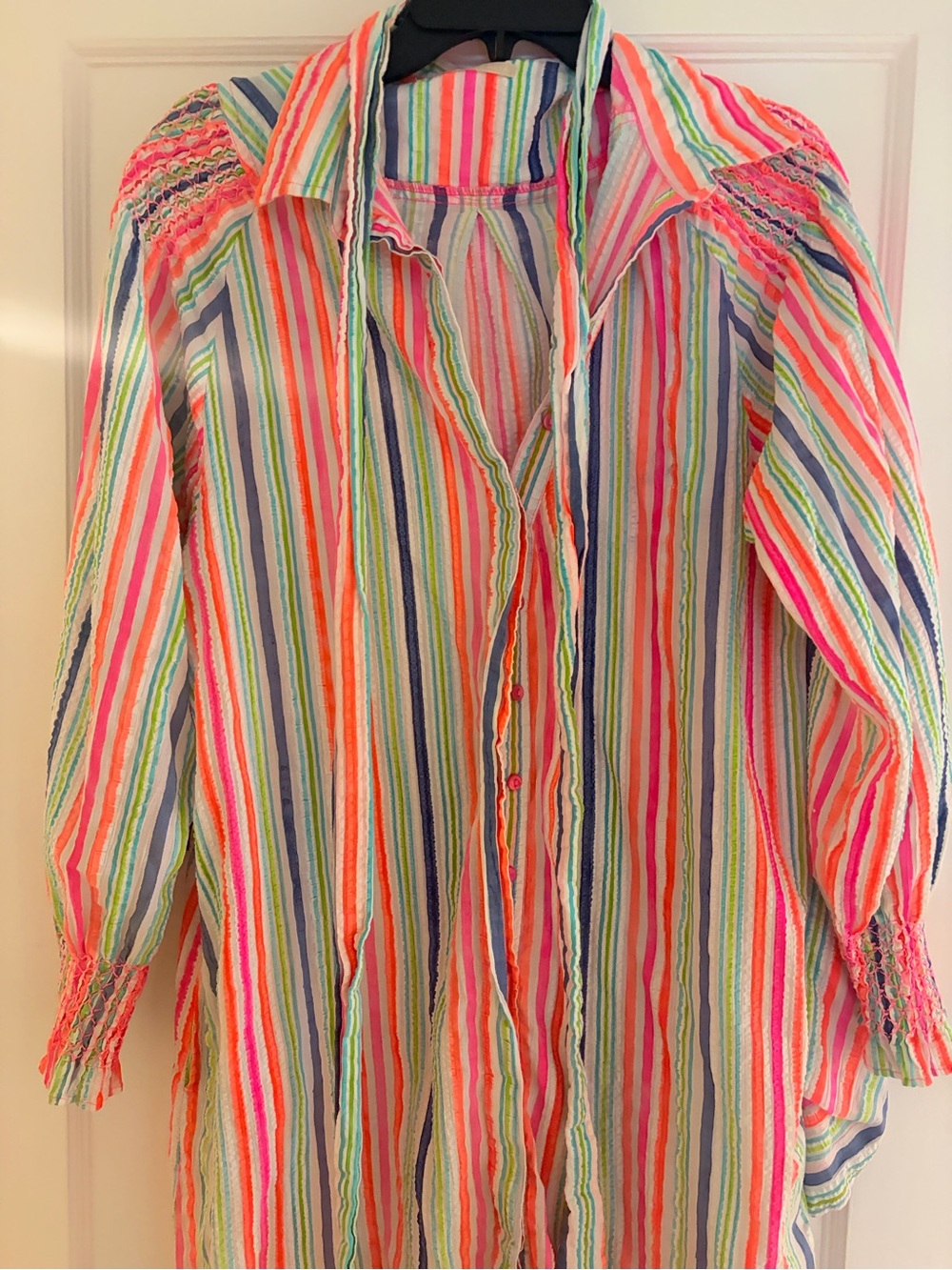 Womens shirtdress very vibrant and coloMulticolor Striped  with Smocked  cotton